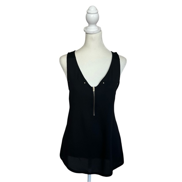 Express Tops - Express Black V-Neck Gold Zipper Sleeveless Blouse Sz Small